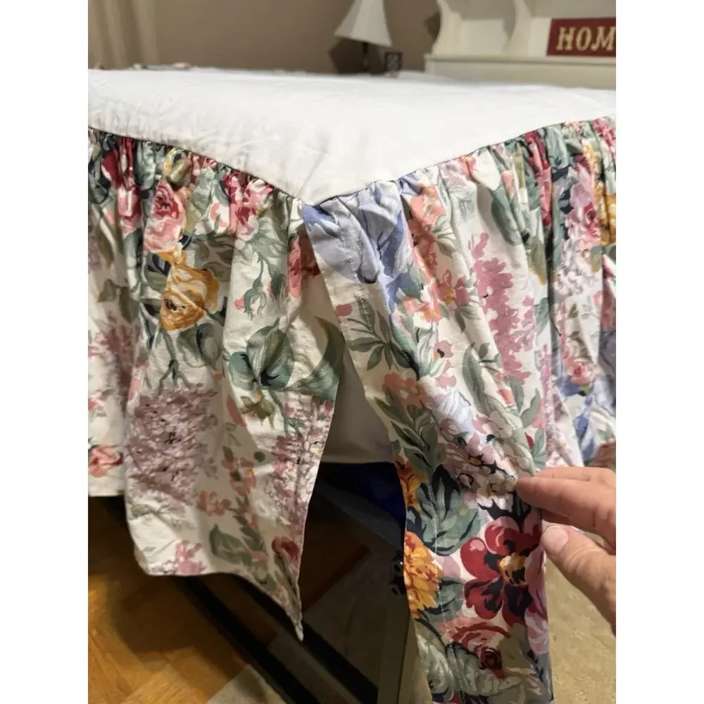 Vtg Ralph Lauren Allison FULL Bed Skirt Dust Ruffle Floral Roses French Country
